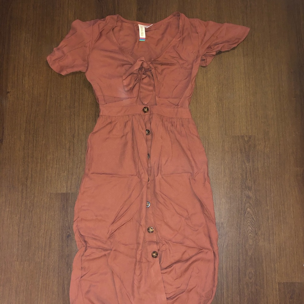 Rust orange tie button up dress